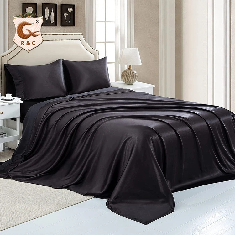 Factory Promotion Soft Silky Sheets Set Fitted Sheet Summer Satin Bedding Set