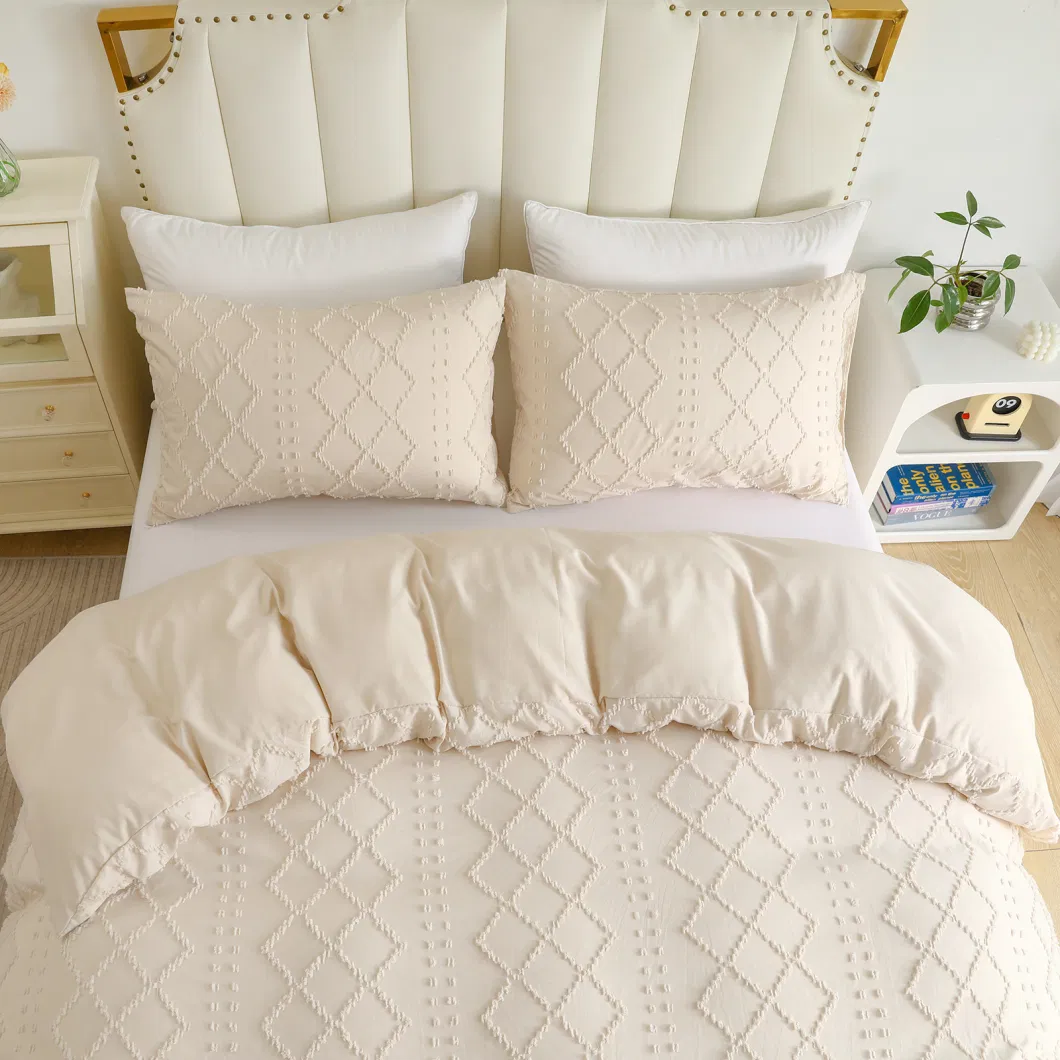 Factory Direct Ultra Soft Wash Cotton Fabric Tufted Clip Jacquard Quilt Cover Set 1 Duvet Cover &amp; 2 Pillow Protector